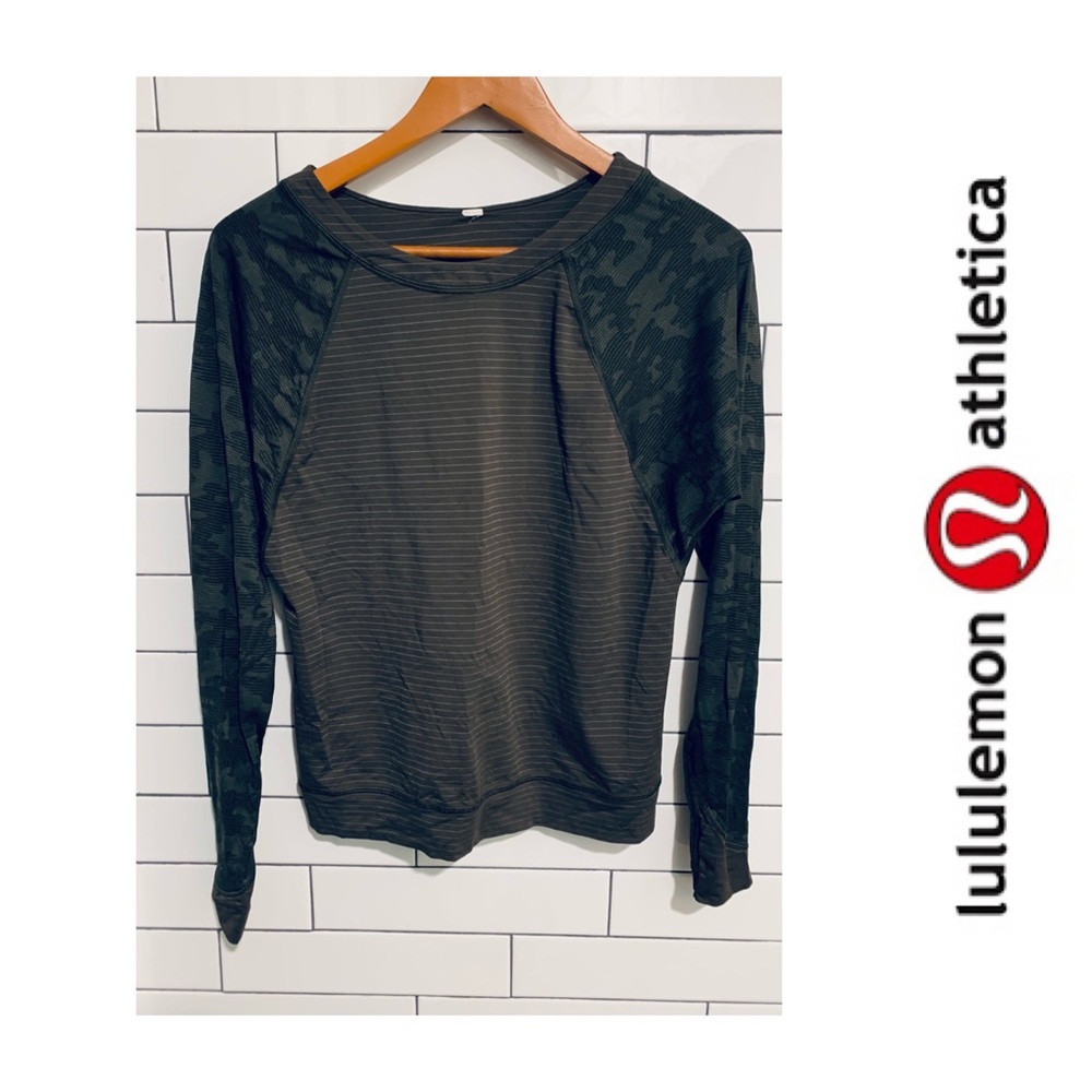 Lululemon army green stripe camo long sleeve Tee Top 6